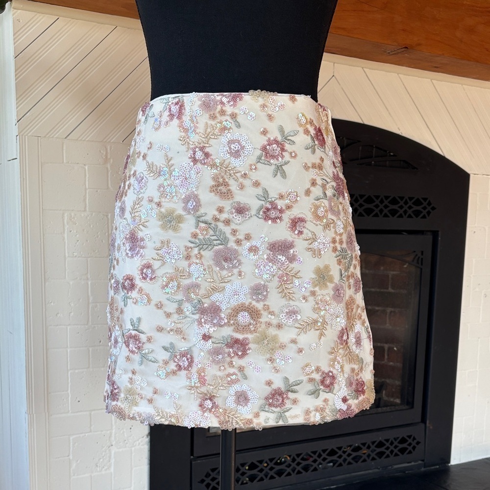 Floral Sequined & Embroidered Mini Skirt/Skort